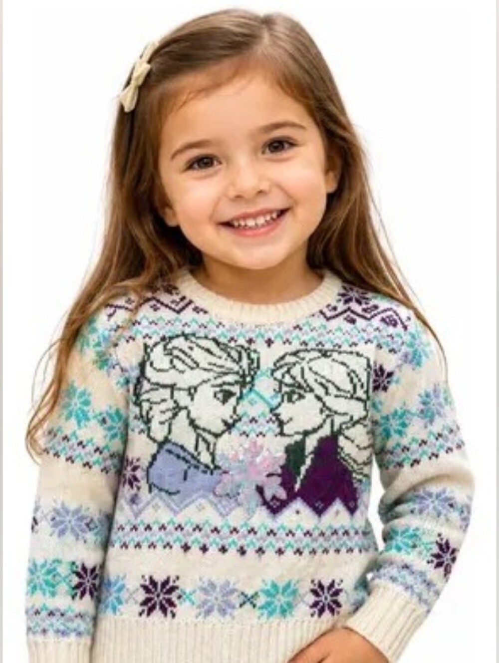 Kids Cream 'Frozen' Character Sweater Pajamas Top - Purple & Teal Accents